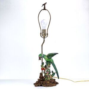United Wilson Parrot Hand Painted Porcelain Table Lamp on Bronze Bases 1897